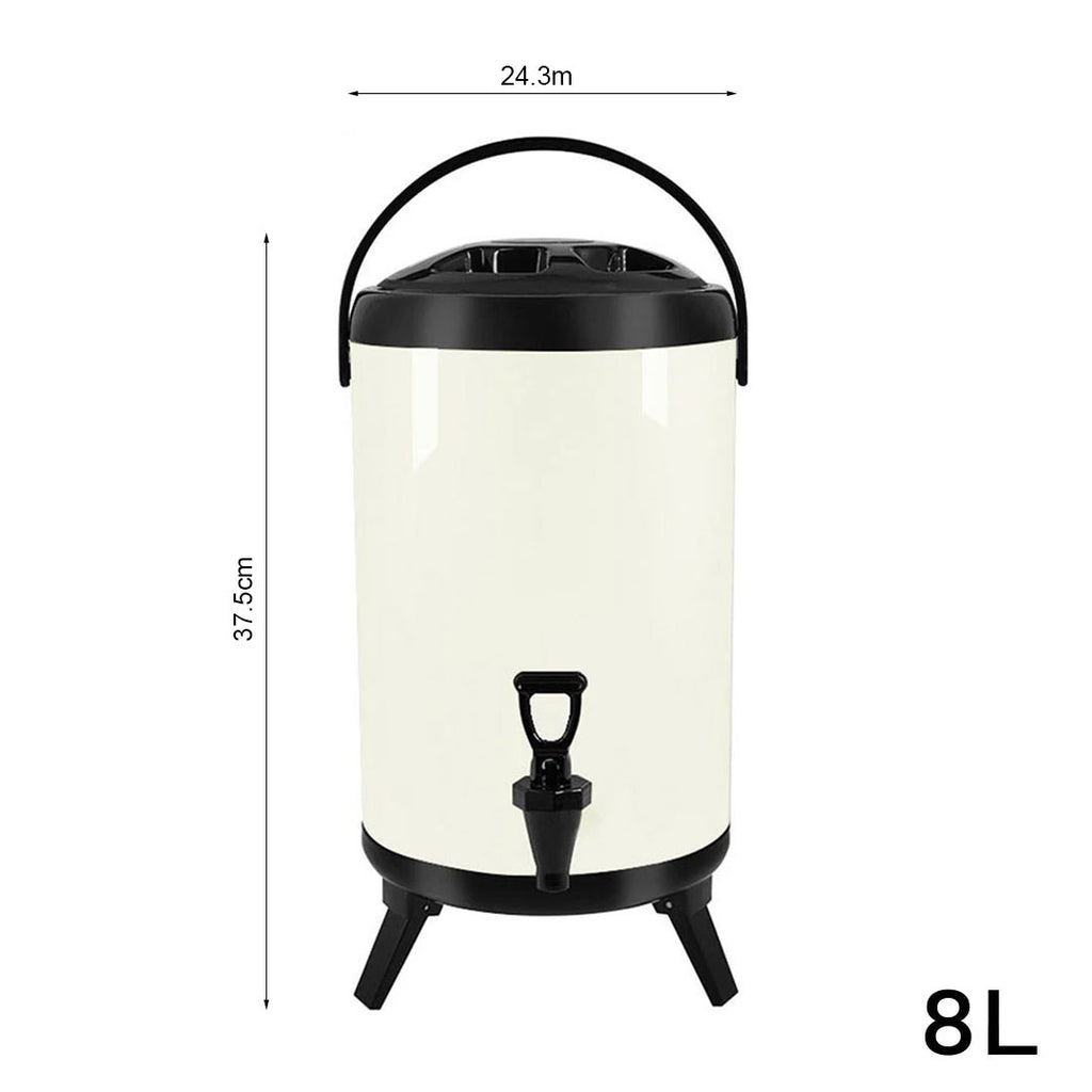 8L Stainless Steel Milk Tea Barrel with Faucet White