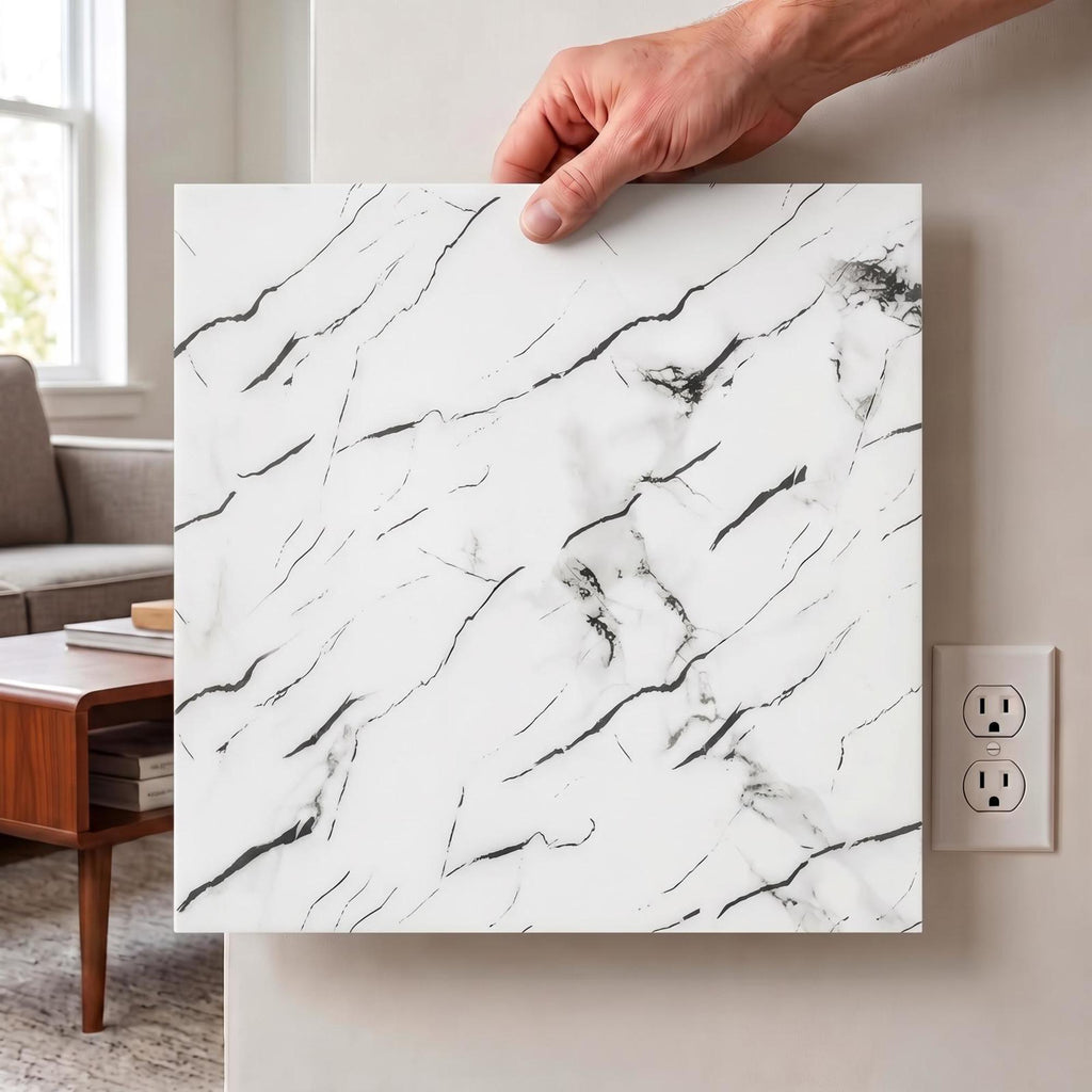 SOGA Peel & Stick Floor and Wall Tiles 60 x 60cm 10 Pack Black White Faux Marble
