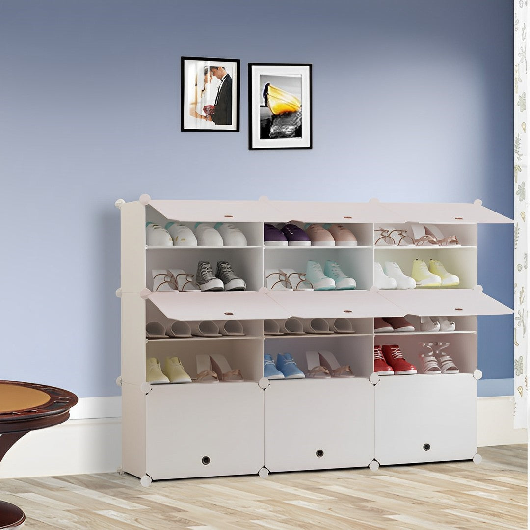 5 Tier 3 Column White Shoe Rack Organizer