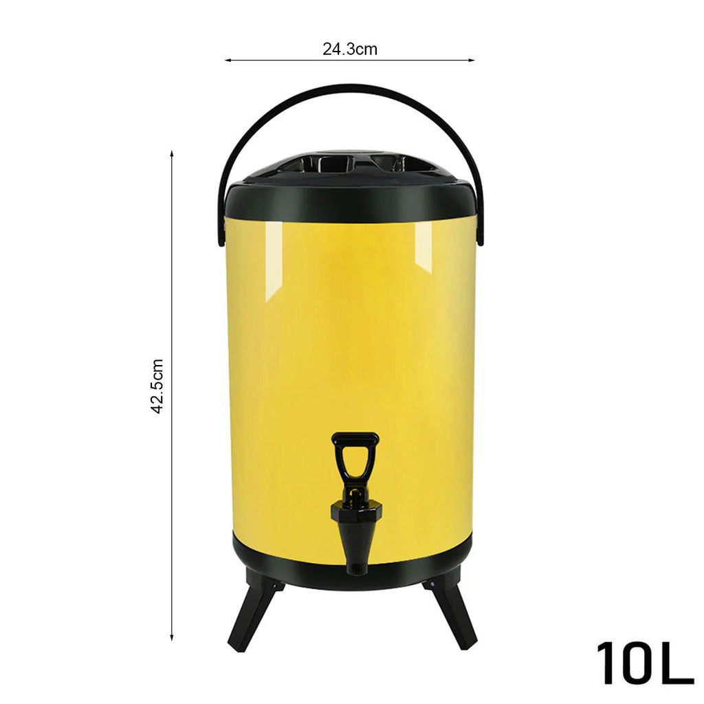 10L Stainless Steel Milk Tea Barrel with Faucet Yellow