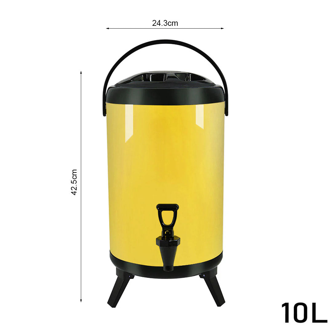 10L Stainless Steel Milk Tea Barrel with Faucet Yellow