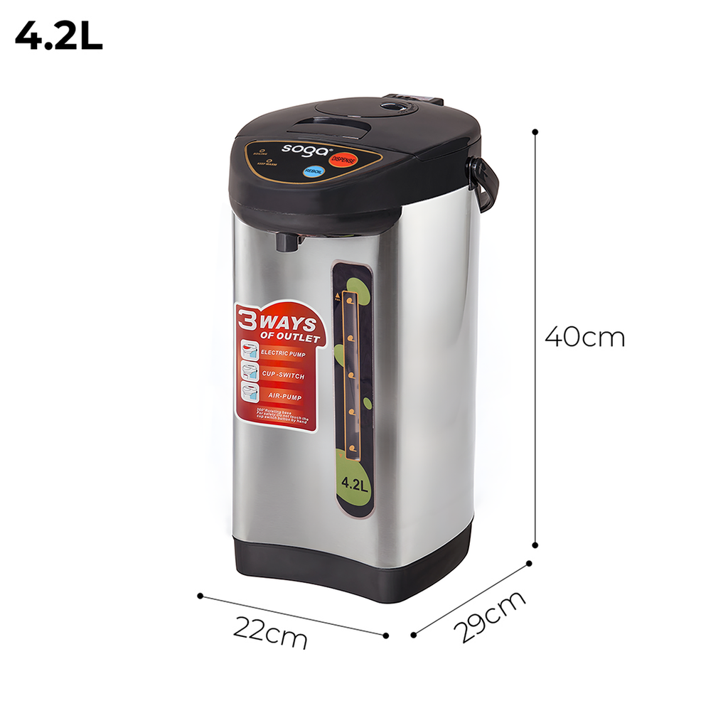 SOGA 2X 4.2L Silver Stainless Steel Electric Thermal Pot Dispenser with 3 Dispensing Modes