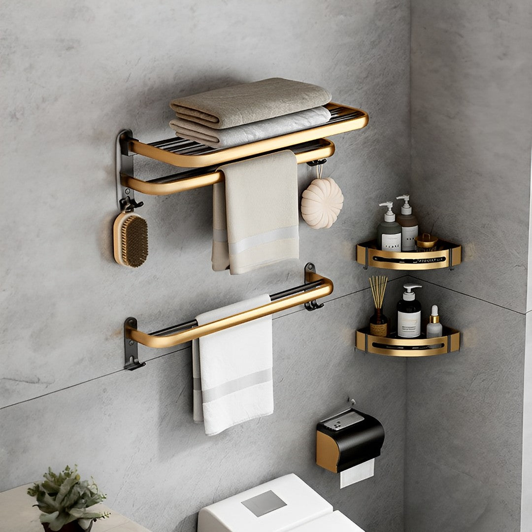 62cm Wall-Mounted Double Pole Towel Holder with Hooks