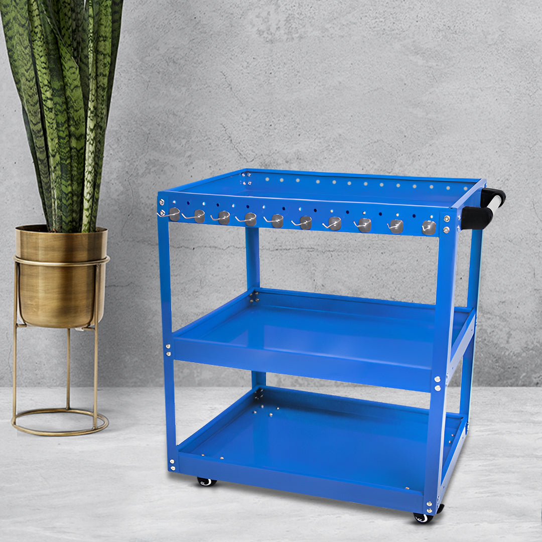 3 Tier Tool Storage Car with Hooks Blue