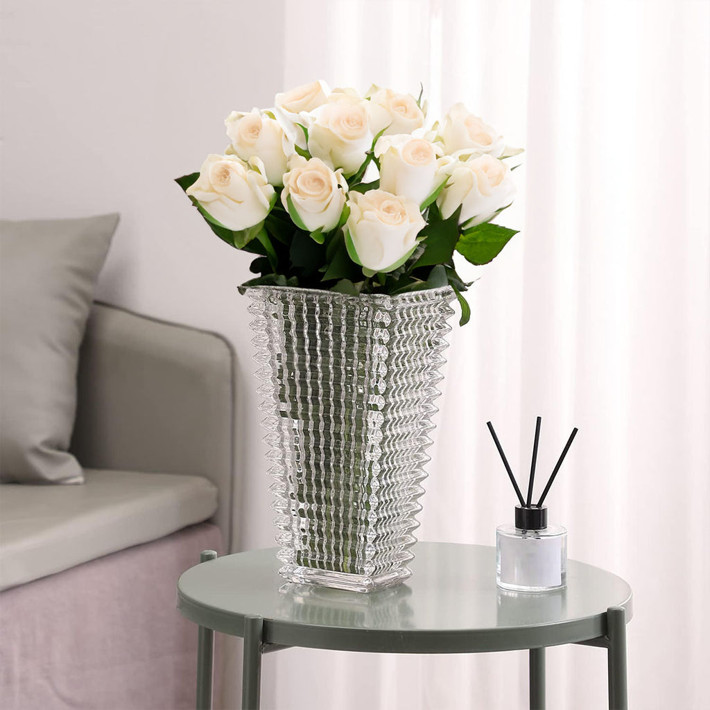 SOGA 22.5cm Handcrafted Clear Glass Vase, Classic Design for Home Decor