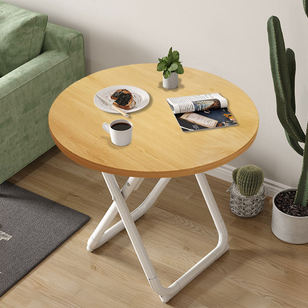 80cm Wood Color Round Table with White Legs