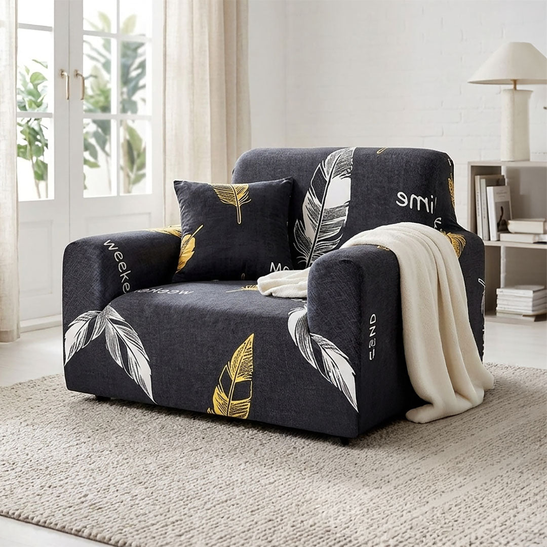 High Stretch 1-Seater Feather Print Sofa Slipcover