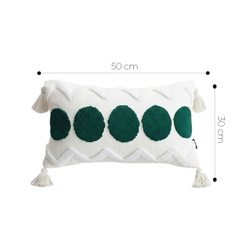 SOGA 30cm Cream Green Circle Pom Chevron Tassel Decorative Pillow