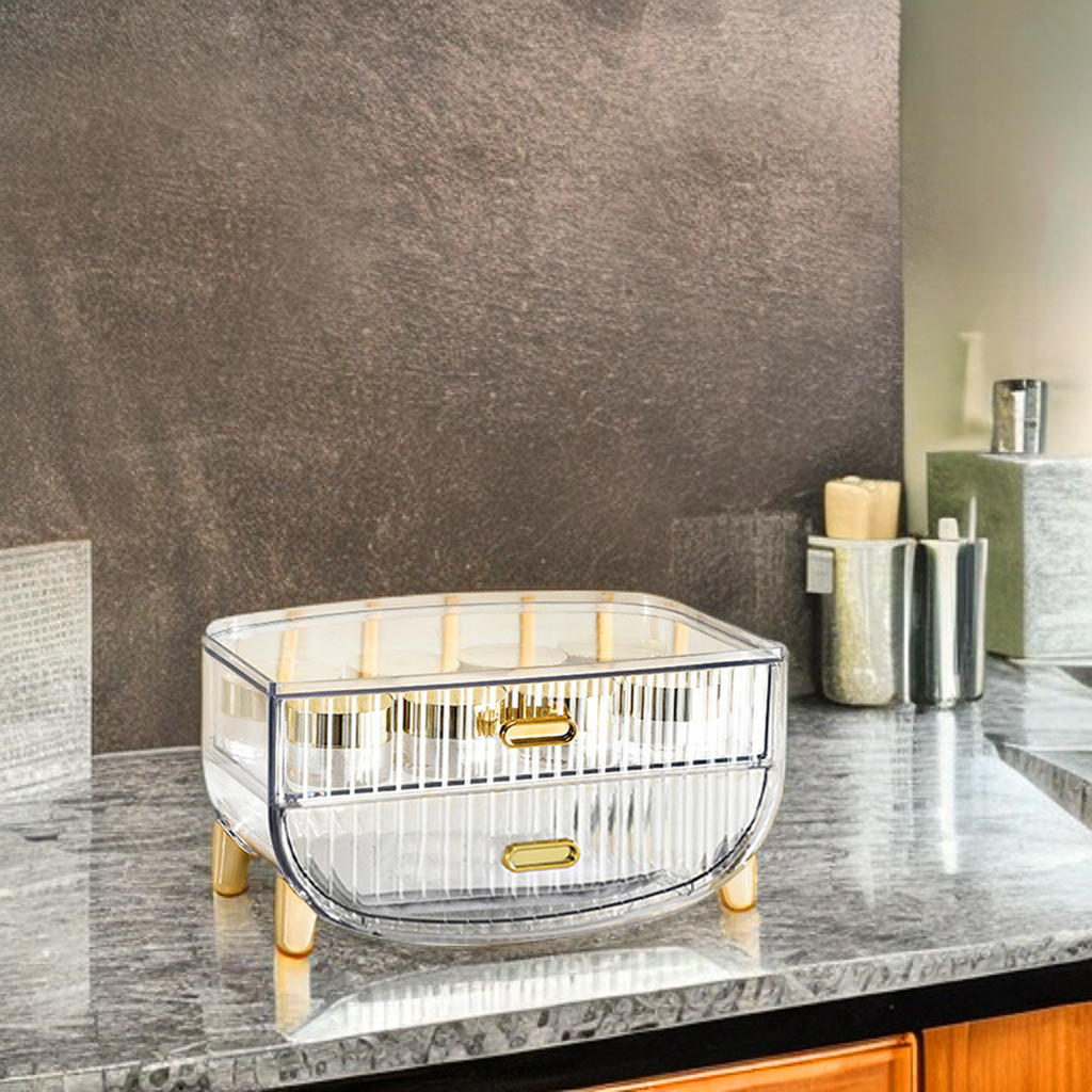2 Tier Transparent Multifunctional Countertop Cosmetic Storage Organiser
