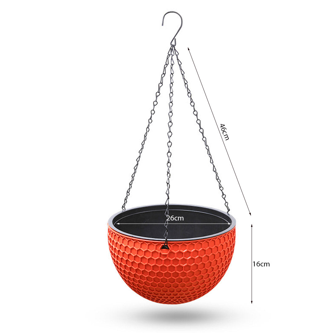 SOGA Red Large Hanging Resin Flower Pot Self Watering Basket Planter