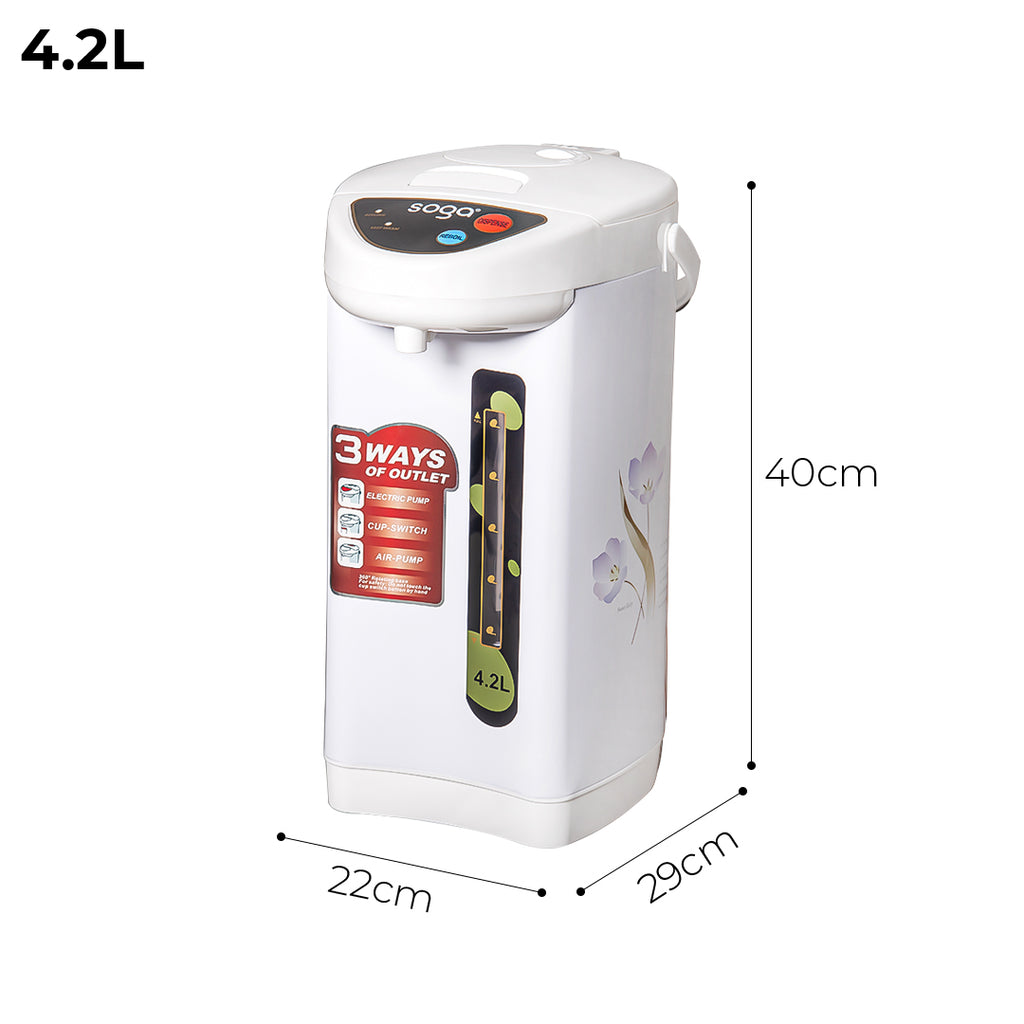 SOGA 2X 4.2L White Plastic Exterior Electric Thermal Pot Dispenser with 3 Dispensing Modes