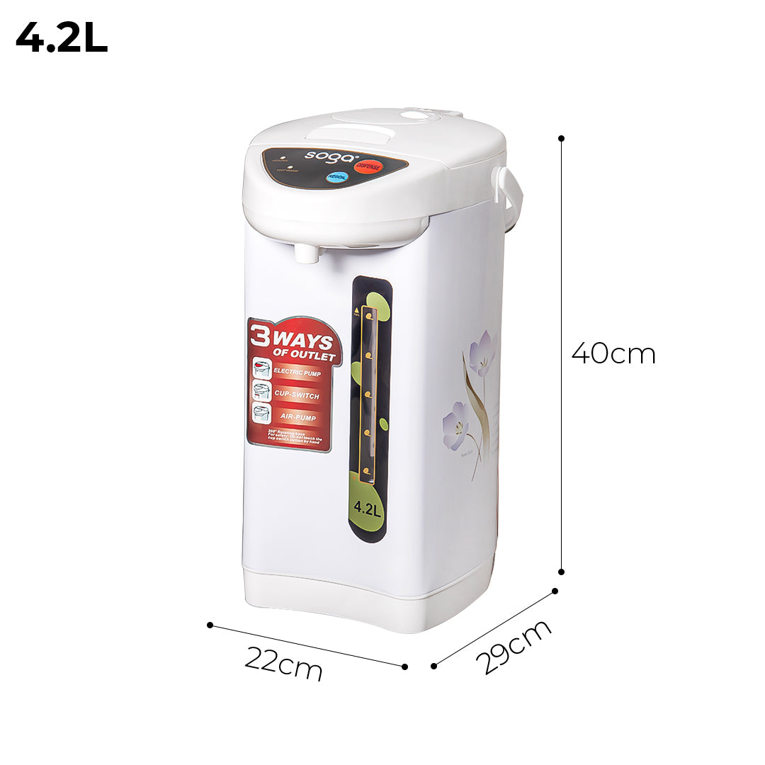 SOGA 2X 4.2L White Plastic Exterior Electric Thermal Pot Dispenser with 3 Dispensing Modes