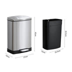 Rectangular 12L Stainless Steel Foot Pedal Recycling Bin for Garbage Silver