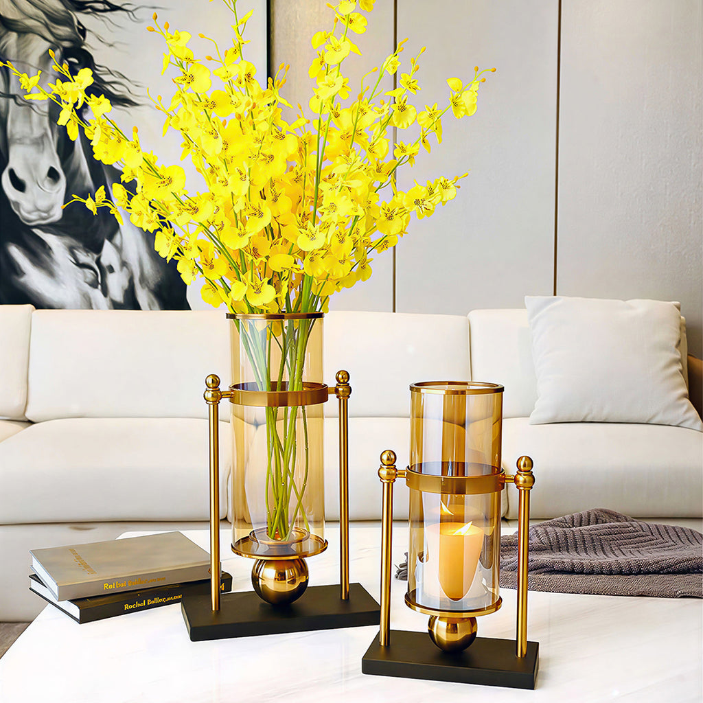 34cm Transparent Glass Vase with Candle
