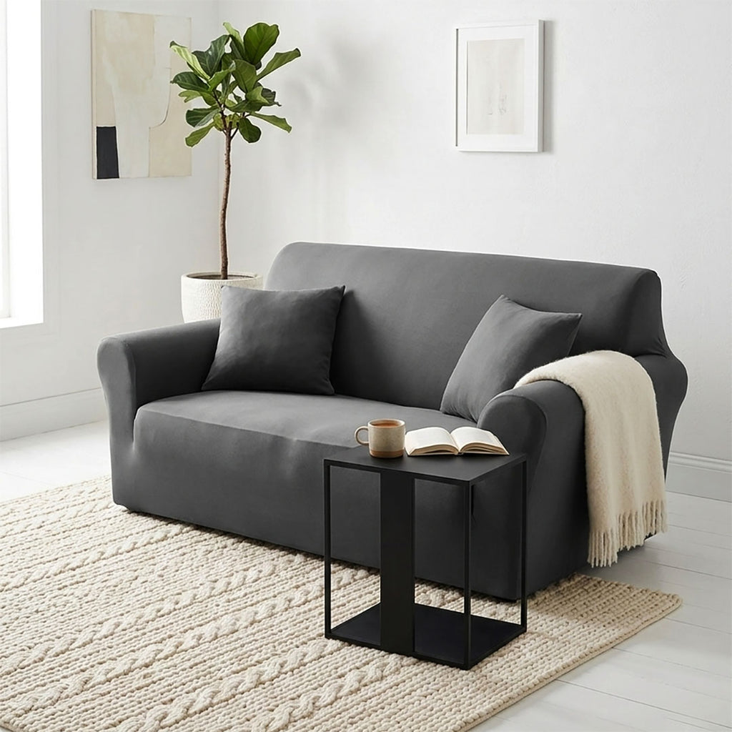 High Stretch 2-Seater Grey Sofa Slipcover