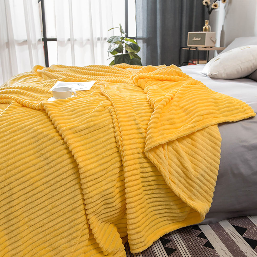 SOGA Yellow Throw Blanket Warm Cozy Striped Pattern Thin Flannel Coverlet