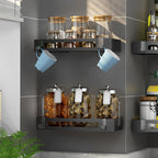 Black Wall-Mounted Rectangular Bathroom Storage Shelf Rack with Hooks