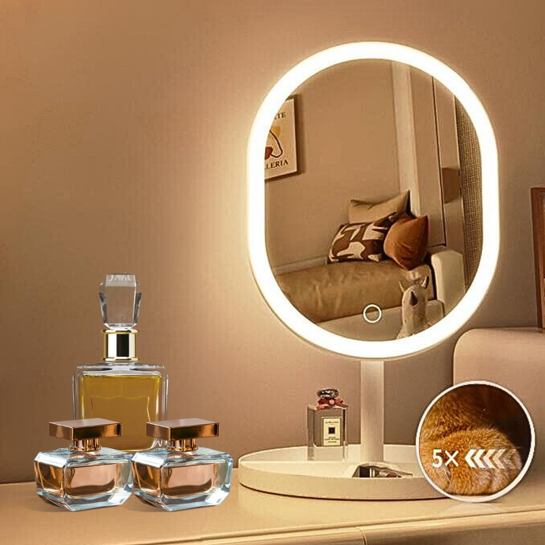 SOGA 26cm White Oval Smart LED Makeup Bedroom Table Vanity Mirror Tricolor Adjustable Light
