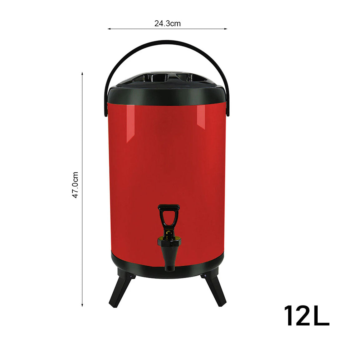12L Stainless Steel Milk Tea Barrel with Faucet Red