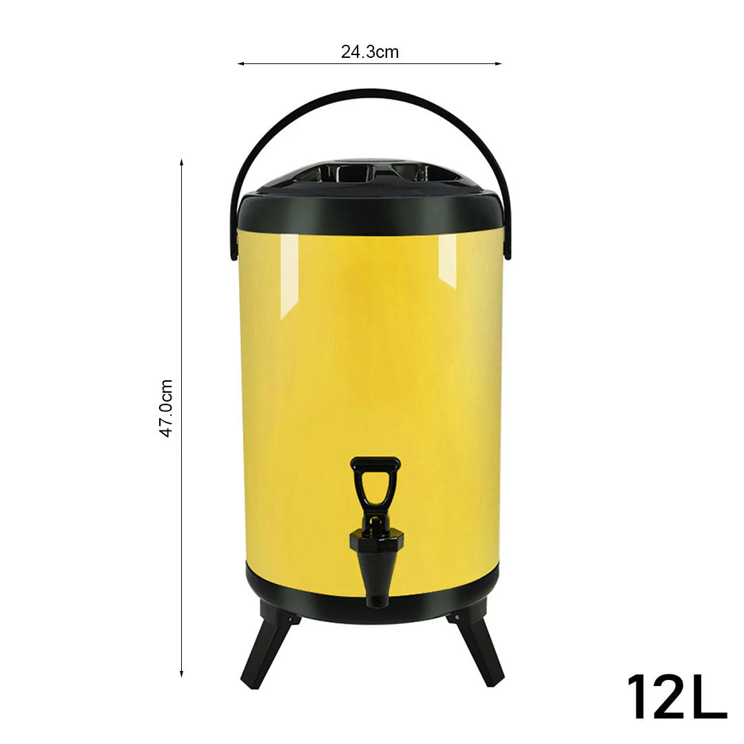 12L Stainless Steel Milk Tea Barrel with Faucet Yellow