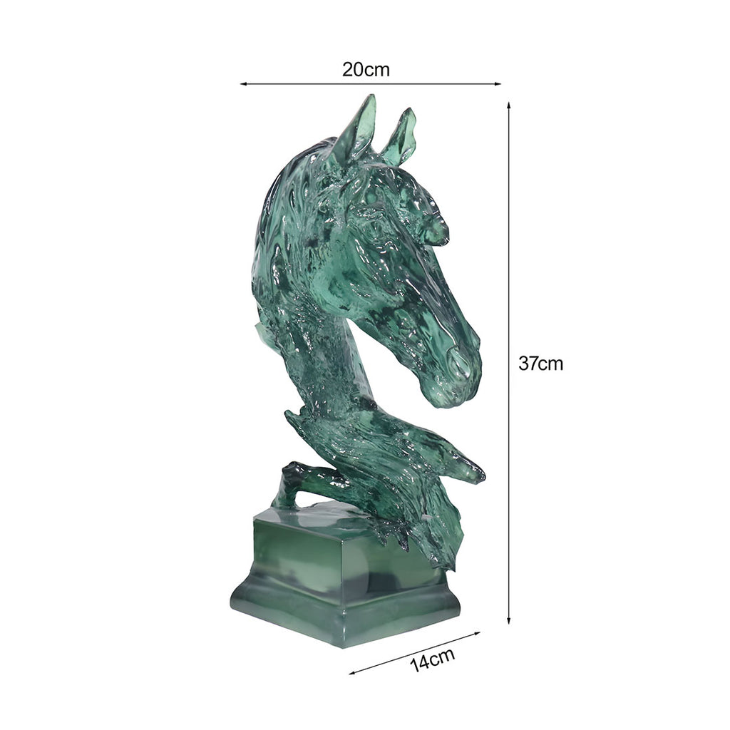 SOGA 37cm Green Horse Head Resin Sculpture Flowing Mane Design Modern Art for Home Décor