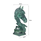 SOGA 37cm Green Horse Head Resin Sculpture Flowing Mane Design Modern Art for Home Décor