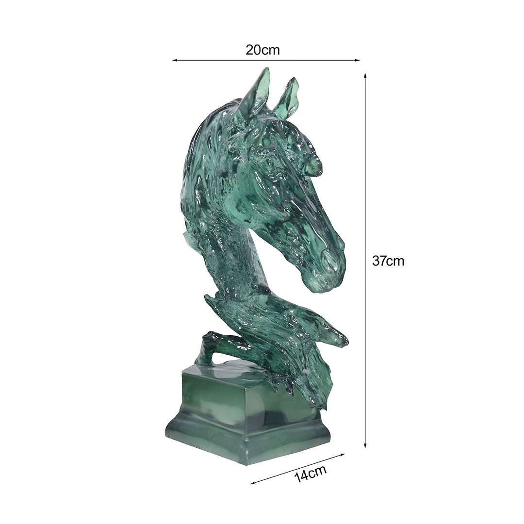 SOGA 37cm Green Horse Head Resin Sculpture Flowing Mane Design Modern Art for Home Décor
