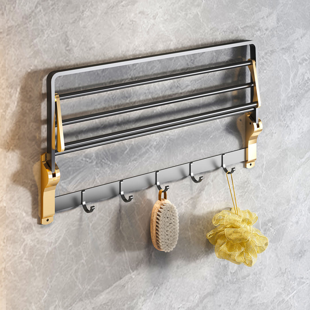 63cm Wall-Mounted Double Pole Towel Holder with Hooks