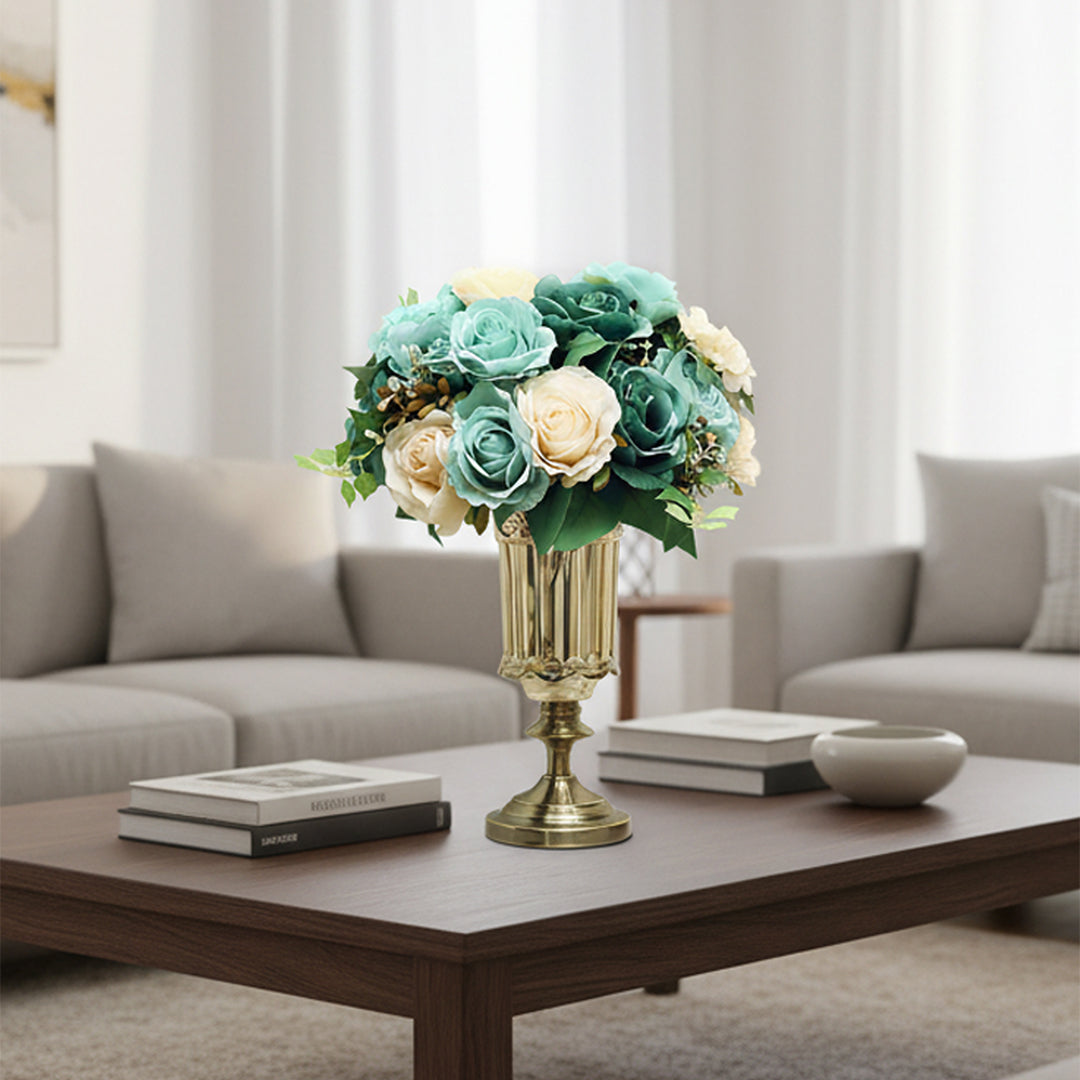 SOGA 28.5cm Transparent Glass Flower Vase Filler with Blue Flower Set