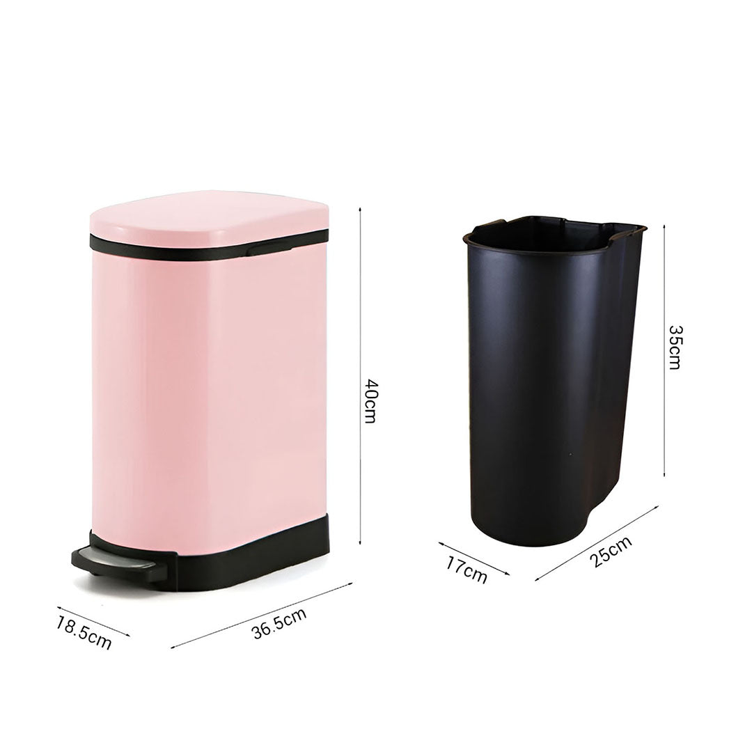 Foot Pedal Stainless Steel Trash Bin 10L Pink
