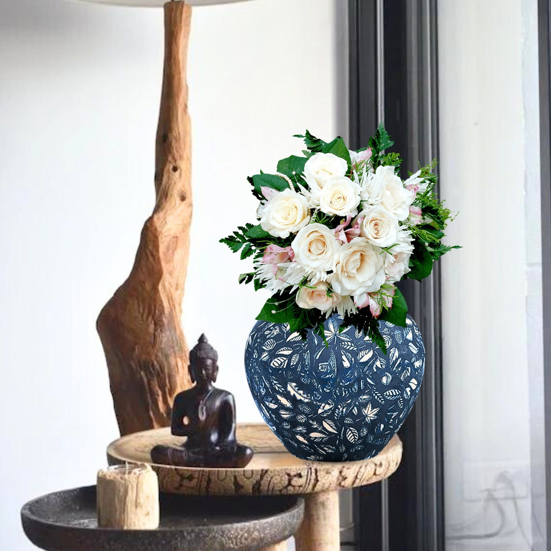 21x22cm Blue Small Ceramic Flower Vase Elegant Living Room Home Decor