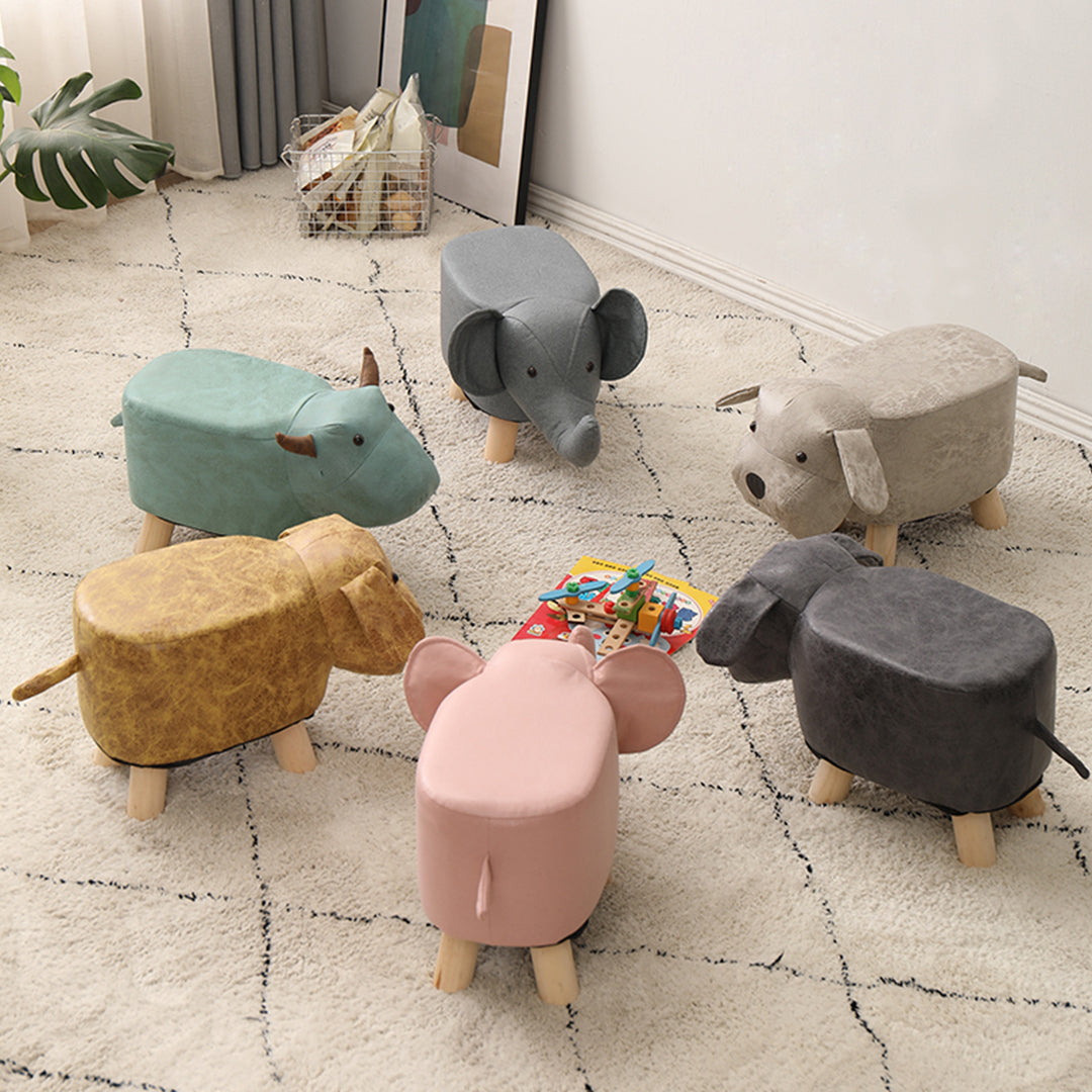 Beige Gray Kids Ottoman Stool Elephant Character Bench Seat