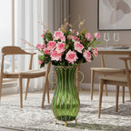 51cm Green Glass Floor Vase with 12pcs Pink Artificial Flower Set