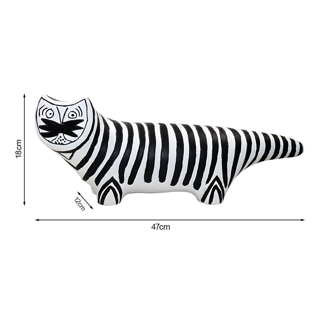 SOGA 47cm Elongated Black and White Striped Cat Resin Sculpture for Modern Home Décor