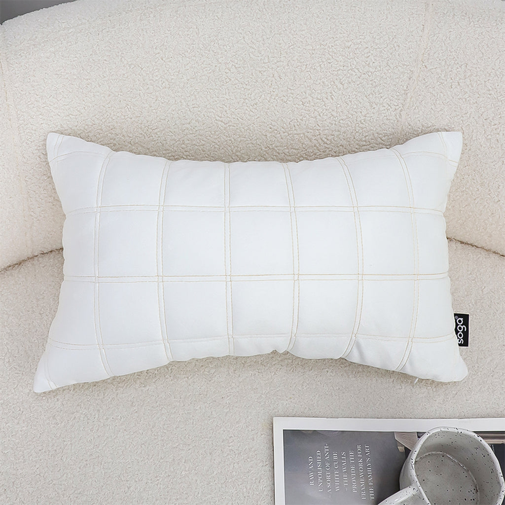 SOGA 30cm White Quilted Grid Pattern Decorative Throw Pillow