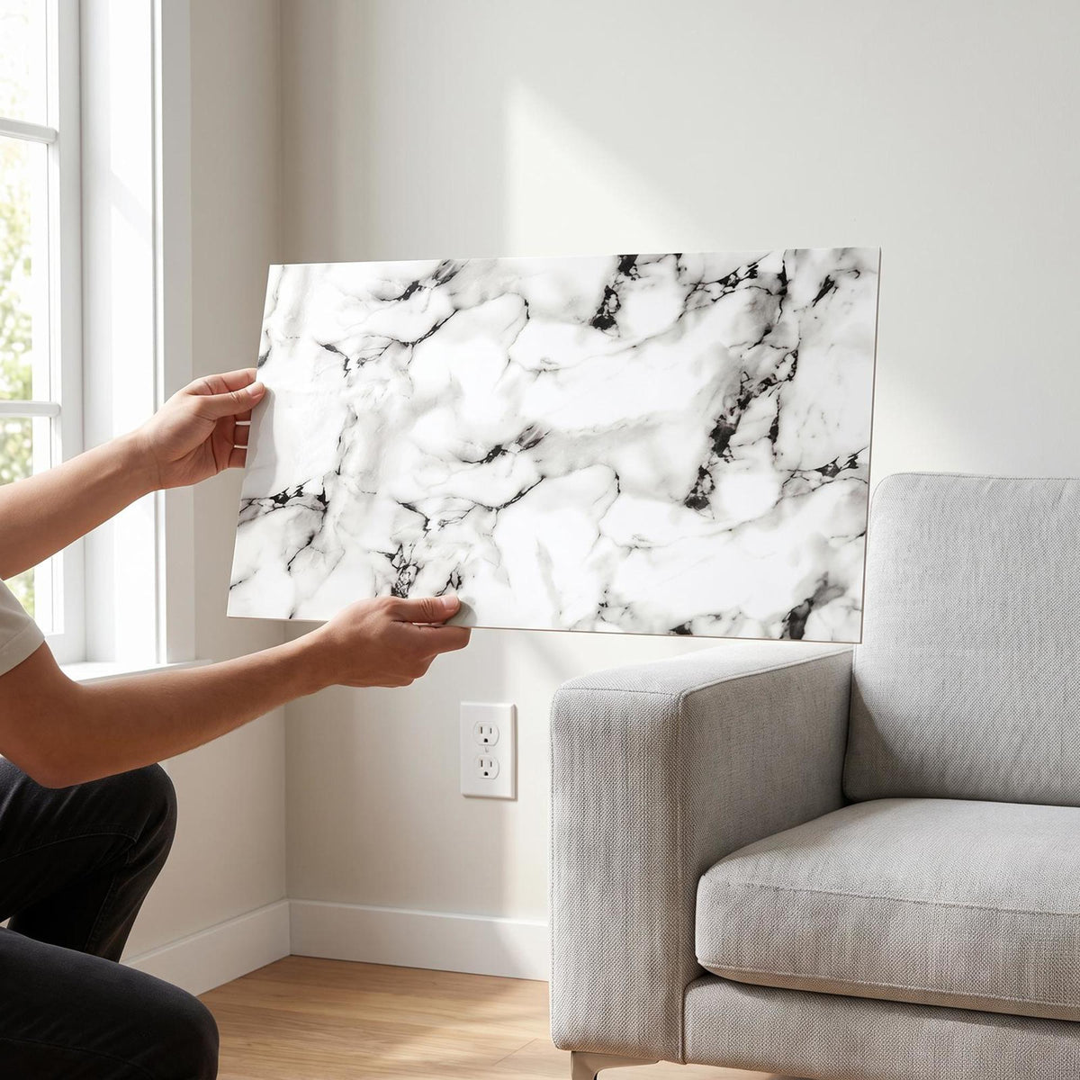 SOGA Peel & Stick Floor and Wall Tiles 30 x 60cm 10 Pack Black White Faux Marble