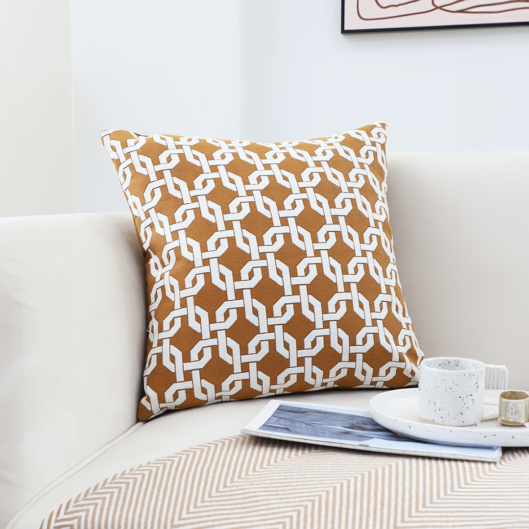 45cm Brown Checkered Chain Jacquard Square Pillow