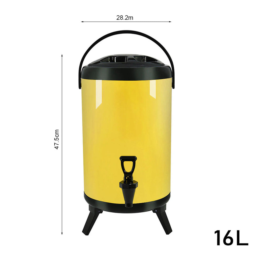 16L Stainless Steel Milk Tea Barrel with Faucet Yellow