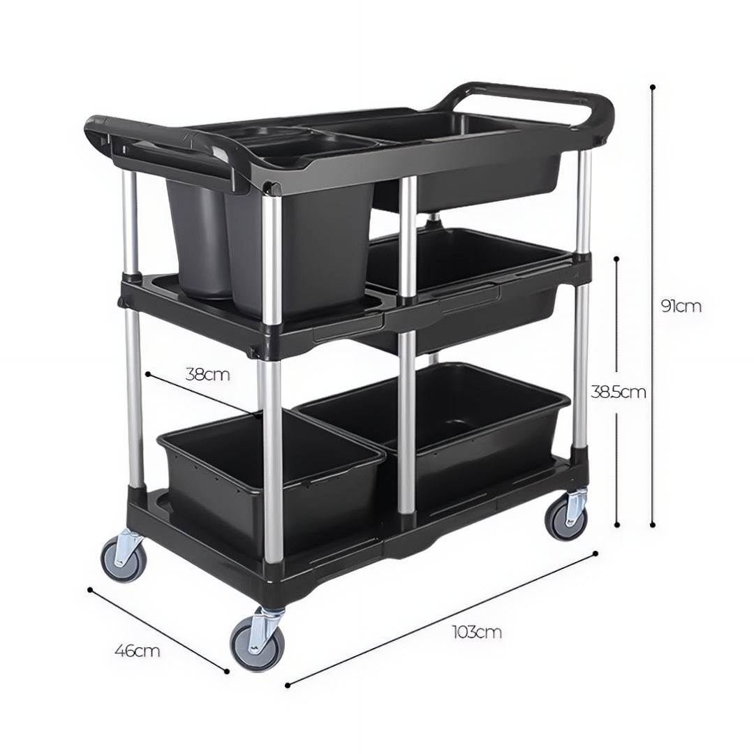 SOGA Black 3-Tier Kitchen Utility Trolley Cart with 5 Buckets