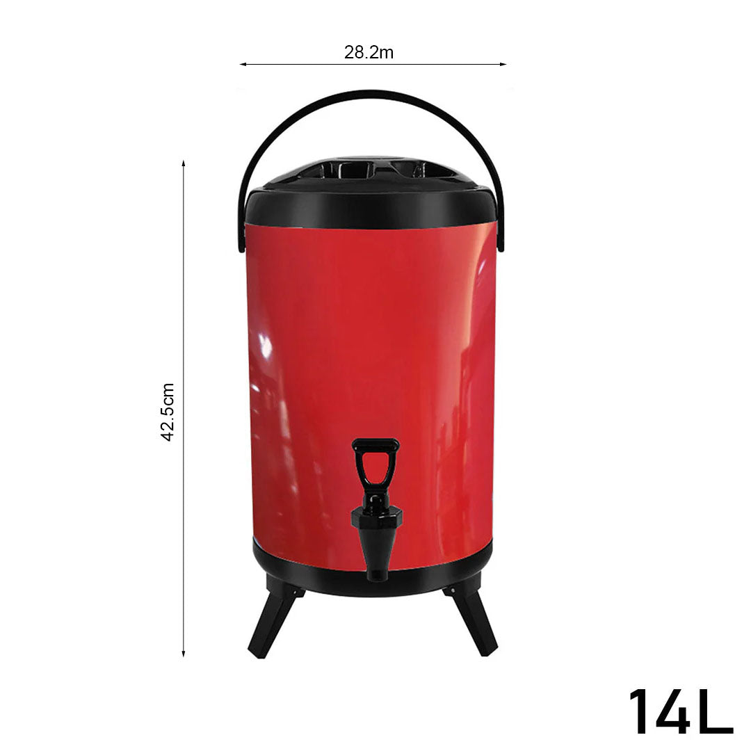 14L Stainless Steel Milk Tea Barrel with Faucet Red