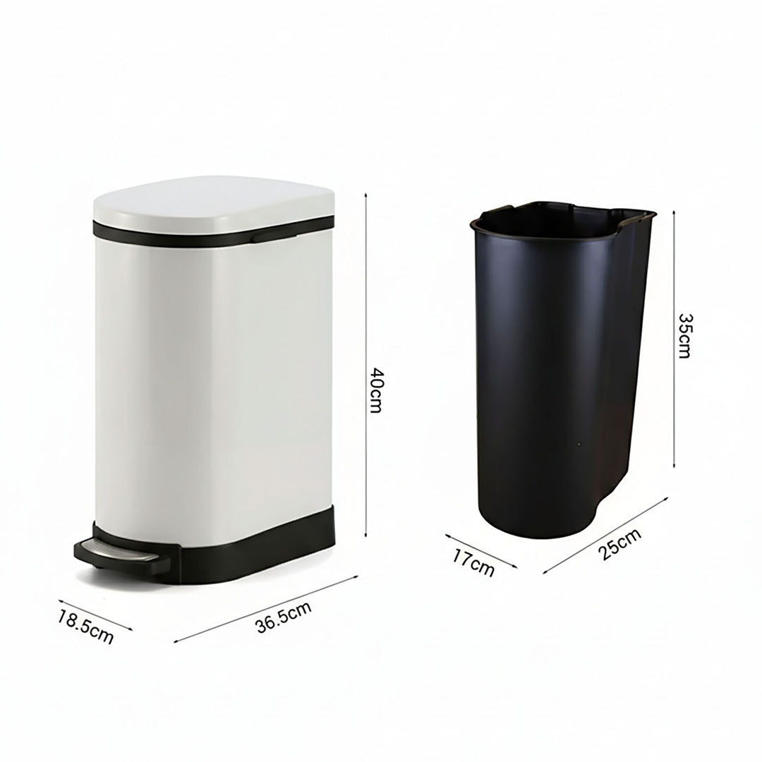 Foot Pedal Stainless Steel Trash Bin 10L U White