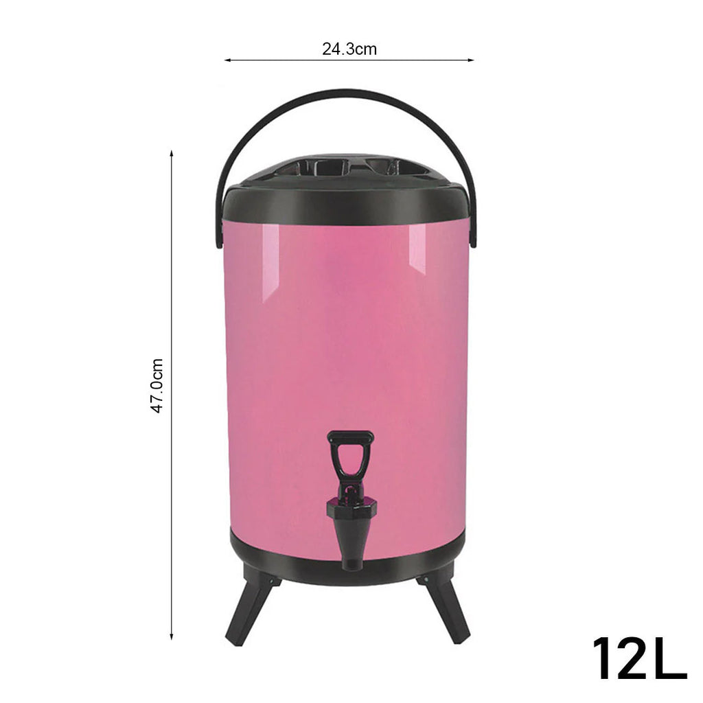 12L Stainless Steel Milk Tea Barrel with Faucet Pink