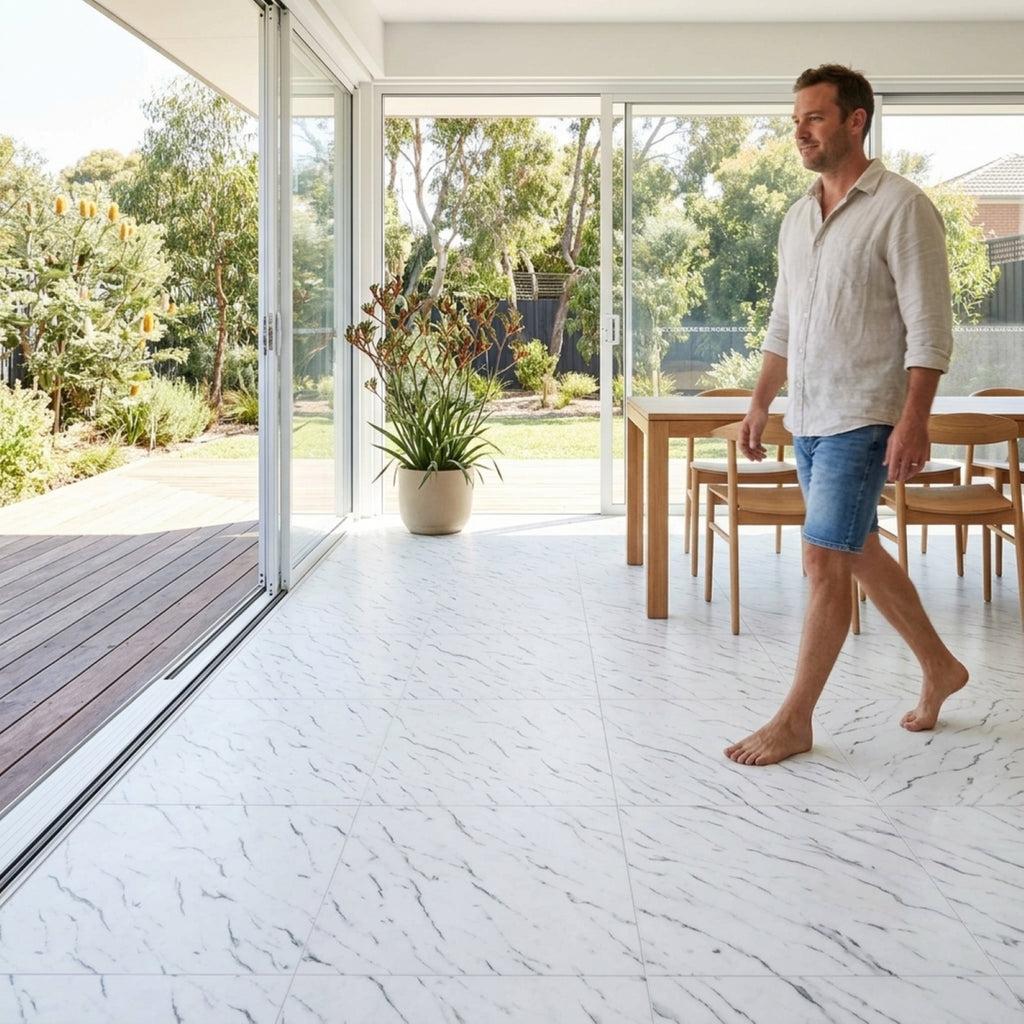 SOGA Peel & Stick Floor and Wall Tiles 30 x 30cm 10 Pack White Faux Marble