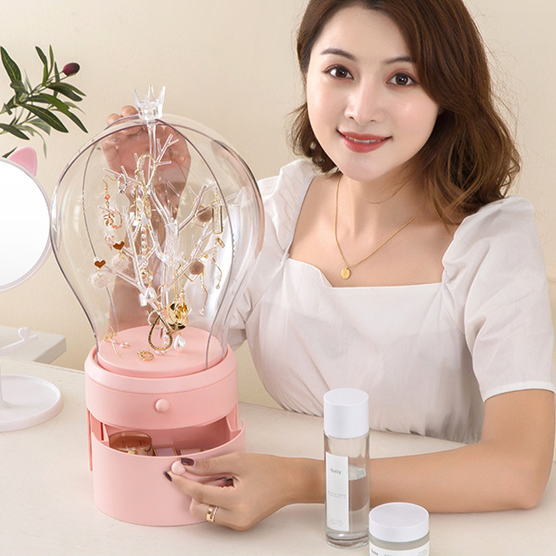 Pink 360 Degree Rotating LED Light  Jewelry Storage Organiser