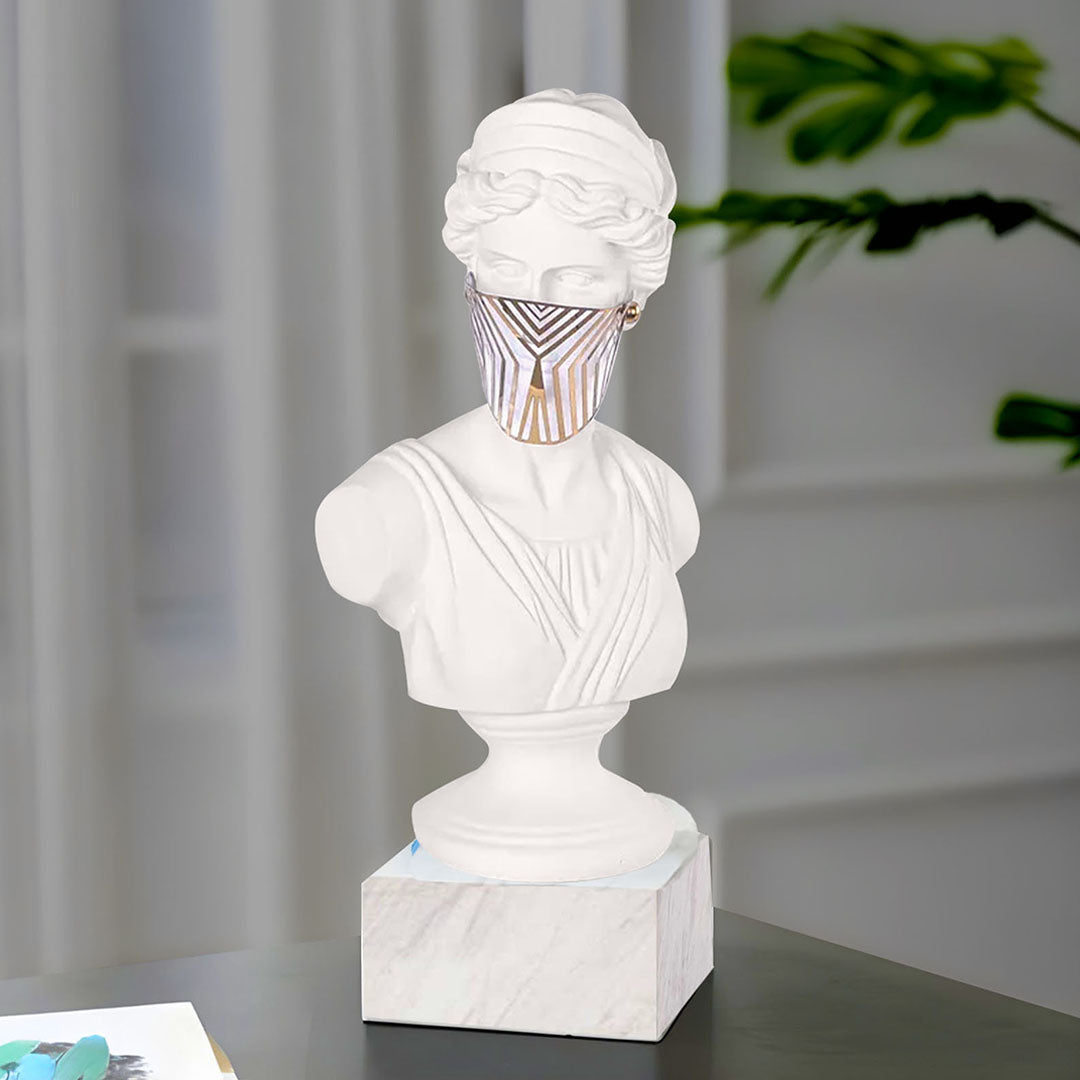 SOGA 45cm White Classical Bust Sculpture Resin with Gold Striped Mask for Modern Home Décor