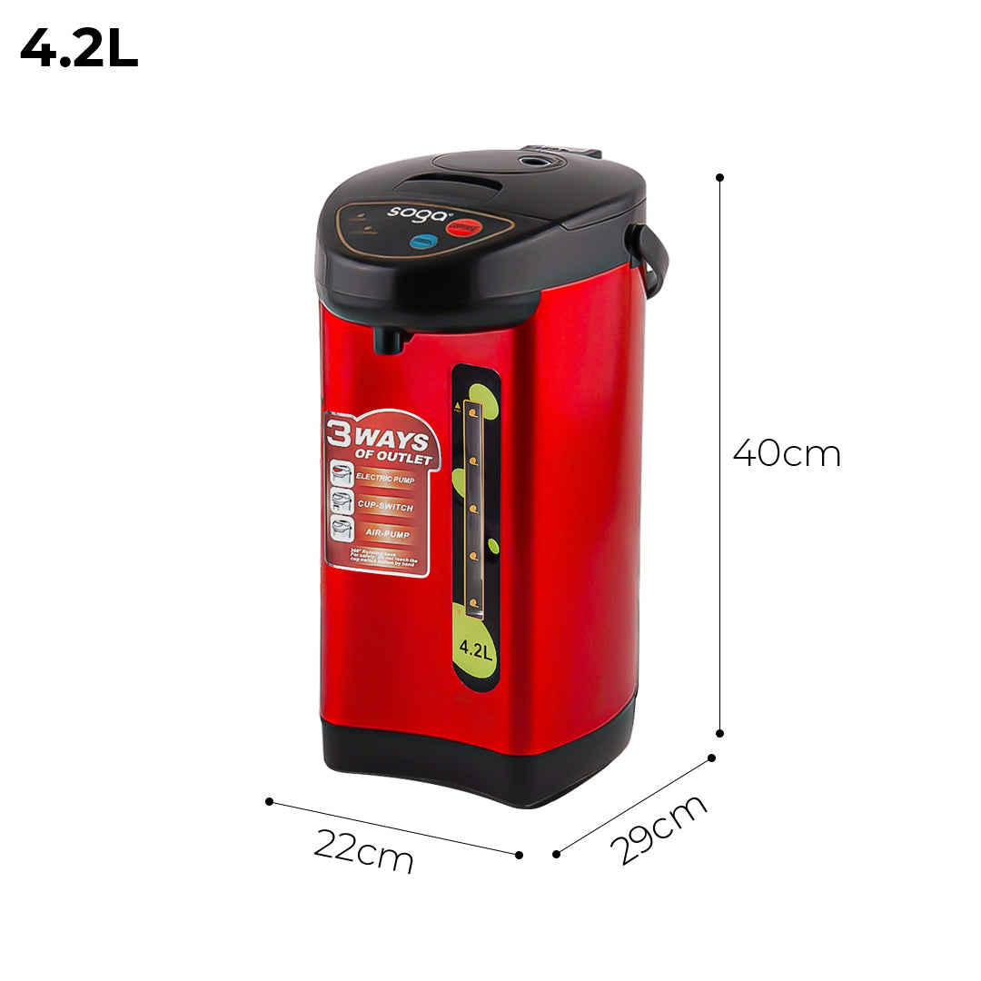 SOGA 4.2L Red Stainless Steel Electric Thermal Pot Dispenser with 3 Dispensing Modes