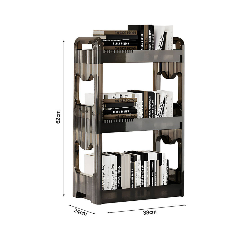 38x24cm Black 3 Tier Bookshelf & Cosmetic Storage Organizer Trolley Rack