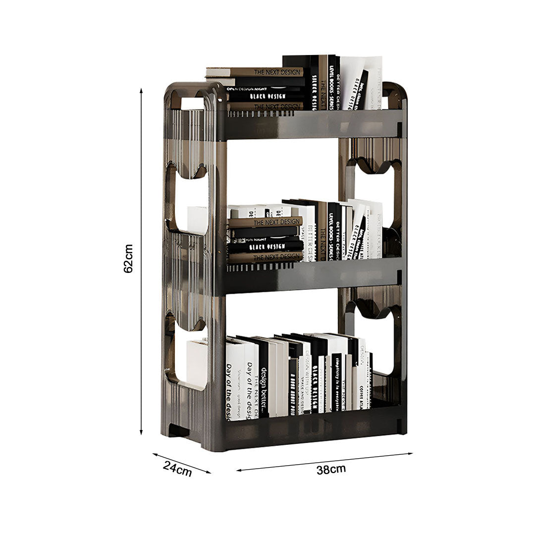 38x24cm Black 3 Tier Bookshelf & Cosmetic Storage Organizer Trolley Rack