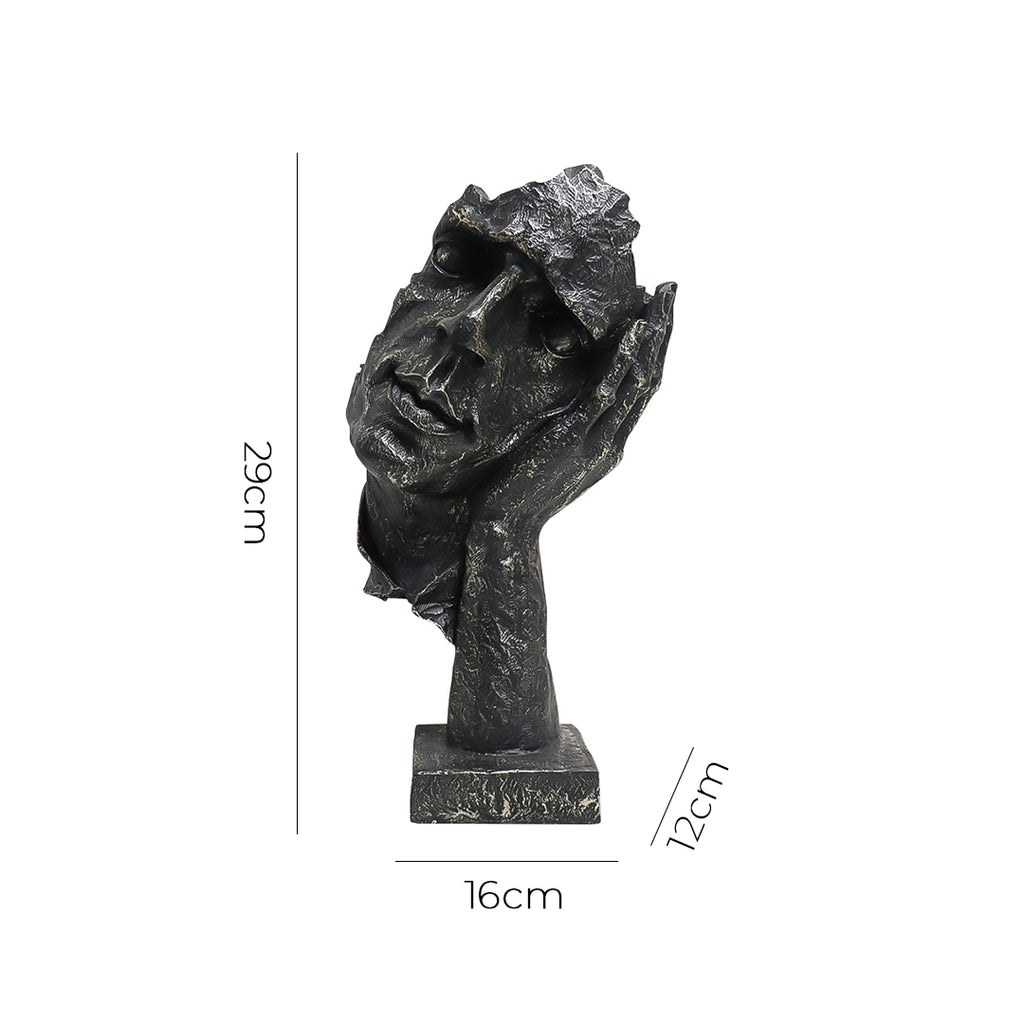 SOGA 29cm Black Resin Sculpture Resting Face on Hand Design Modern Art for Home Décor