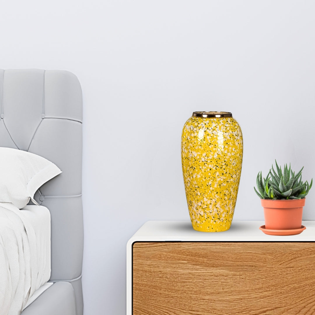 35x17cm Yellow with White Mini Floral Large Ceramic Flower Vase Elegant Living Room Home Decor